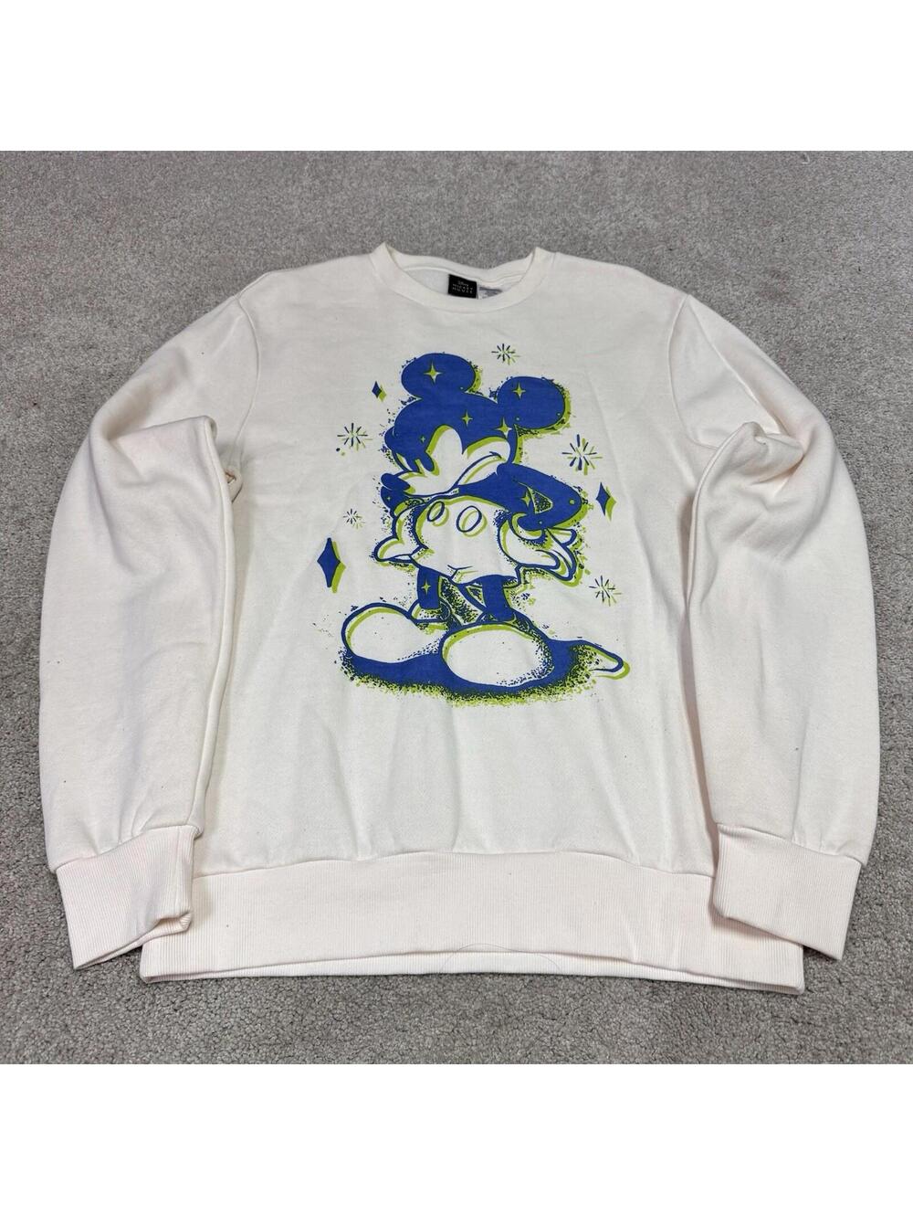 Disney Mickey Mouse Sweatshirt Ivory Blue Green Long Sleeve Women's Small